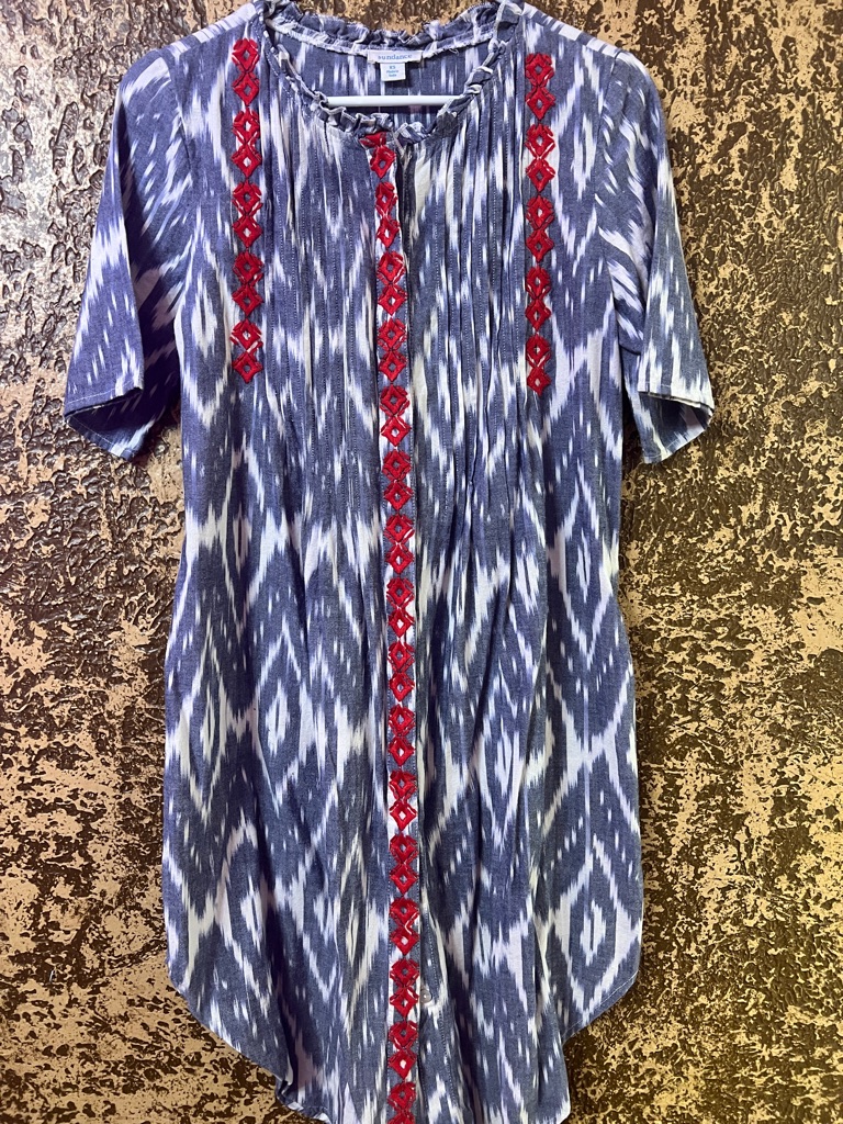 Sundance Womens Isabel Ikat Shirt Dress Size Xs Embroidered Ruffle Neck Beach
